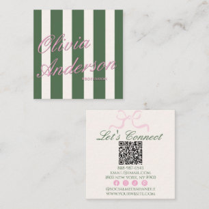 Carte De Visite Carré Code QR Coquette Argent Ancien Luxe Rose Vert Rétr