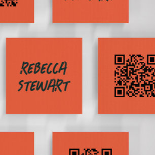 Carte De Visite Carré Code QR créatif orange et noir Flame Grunge