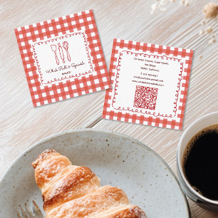 Carte De Visite Carré Code QR de boulangerie Gingham Rustique Fermière