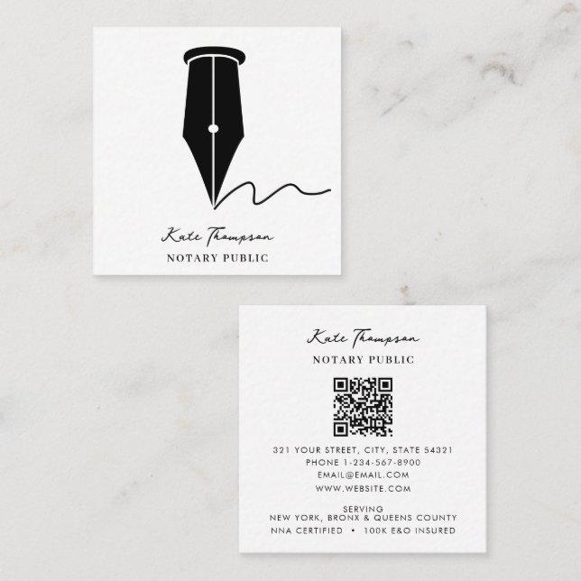 Carte De Visite Carré Code QR de calligraphie de l'agent de signature de (Devant / Derrière)