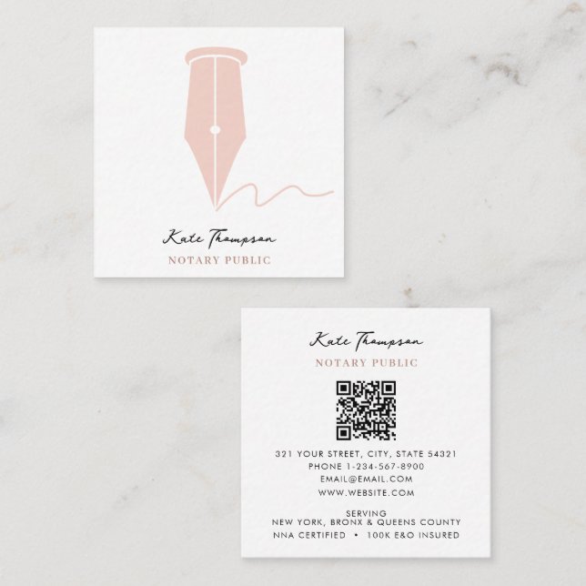 Carte De Visite Carré Code QR de calligraphie de l'agent de signature no (Devant / Derrière)