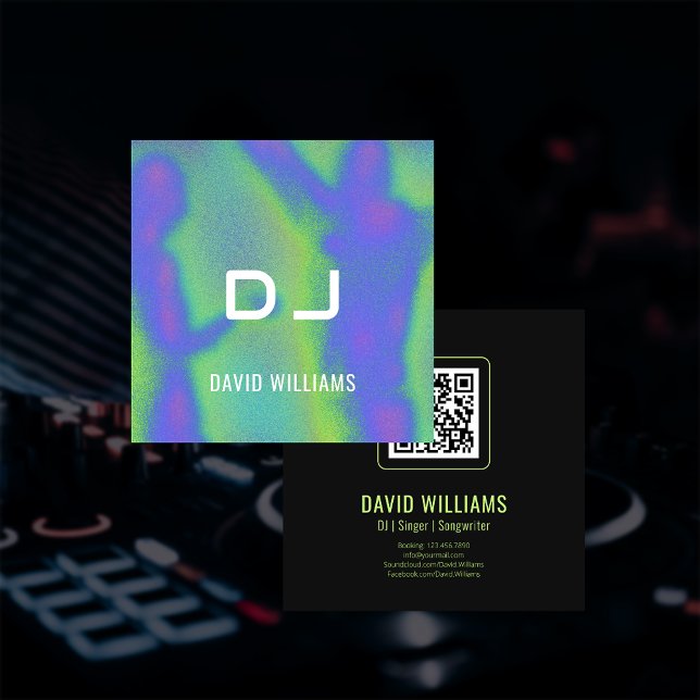 Carte De Visite Carré Code QR de chanteur-compositeur DJs de fête musica (Music Party DJs Singer Songwriter QR Code Square Business Card)