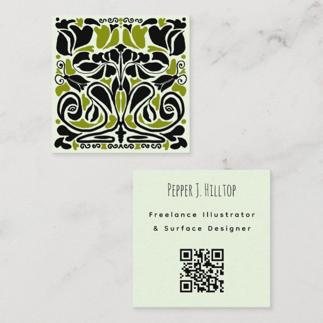Carte De Visite Carré Code QR de concepteur de surface illustrateur (Devant / Derrière)