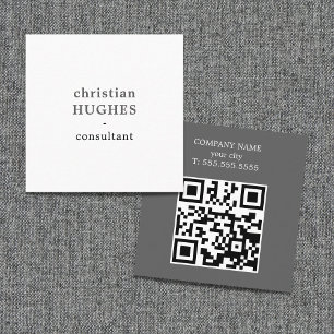 Carte De Visite Carré Code QR de consultant gris clair blanc professionn