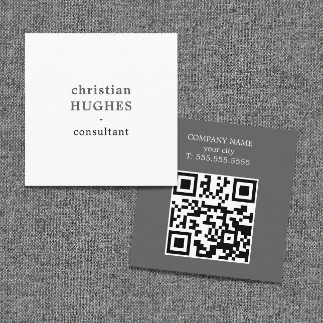 Carte De Visite Carré Code QR de consultant gris clair blanc professionn (Créateur téléchargé)