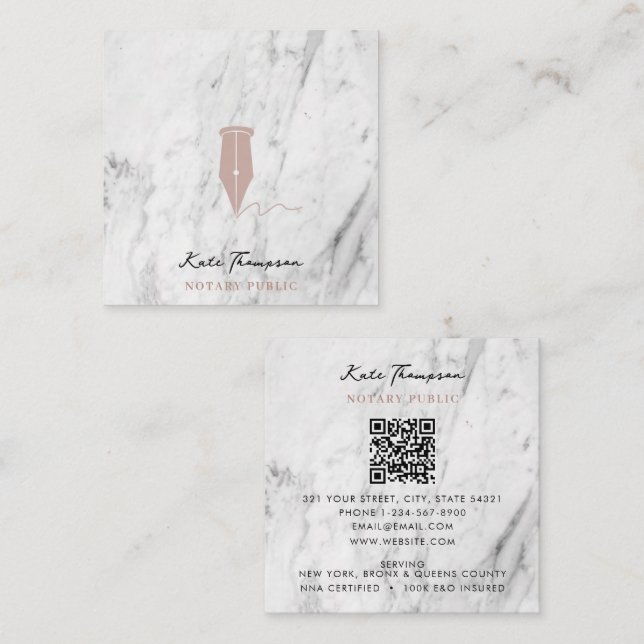 Carte De Visite Carré Code QR de l'agent de signature de notaire moderne (Devant / Derrière)