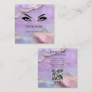 Carte De Visite Carré Code QR de l'artiste en cils en marbre pastel de l