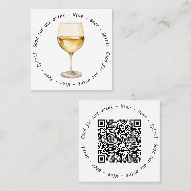 Carte De Visite Carré Code QR de l'entreprise Vin blanc Voucher à boire (Devant / Derrière)