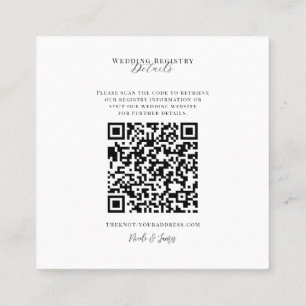 Carte De Visite Carré Code QR de liste de mariage minimal moderne blanc