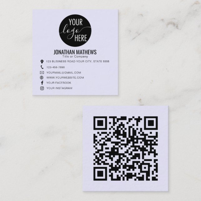 Carte De Visite Carré Code QR de logo d'entreprise professionnel classiq (Devant / Derrière)