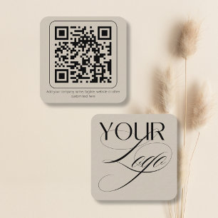 Carte De Visite Carré Code QR de Logo Minimal Simple Texte Personnalisé