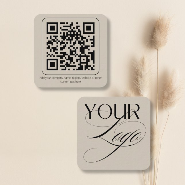 Carte De Visite Carré Code QR de Logo Minimal Simple Texte Personnalisé (Créateur téléchargé)