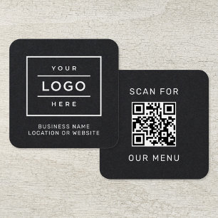Carte De Visite Carré Code QR de Logo Noir Moderne Menu Scan