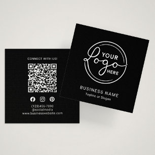 Carte De Visite Carré Code QR de logo personnalisé noir moderne