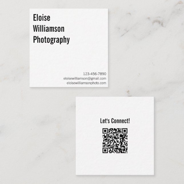 Carte De Visite Carré Code QR de nom professionnel simple blanc propre (Devant / Derrière)