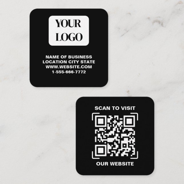 Carte De Visite Carré Code QR de numérisation de site Web carré avec log (Devant / Derrière)