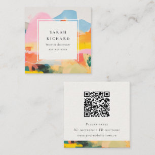 Carte De Visite Carré Code QR de paysage de montagne abstrait boho chic