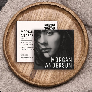 CARTE DE VISITE CARRÉ CODE QR DE PHOTO PROFESSIONNELLE MINIMALISTE MODER