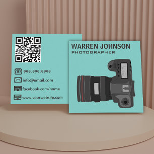 Carte De Visite Carré Code QR de Photographe Moderne Sarcelle