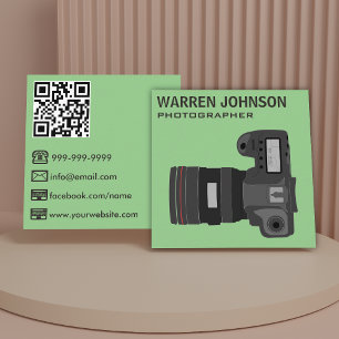 Carte De Visite Carré Code QR de photographe moderne vert