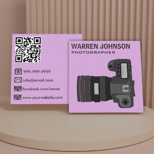 Carte De Visite Carré Code QR de photographe moderne violet