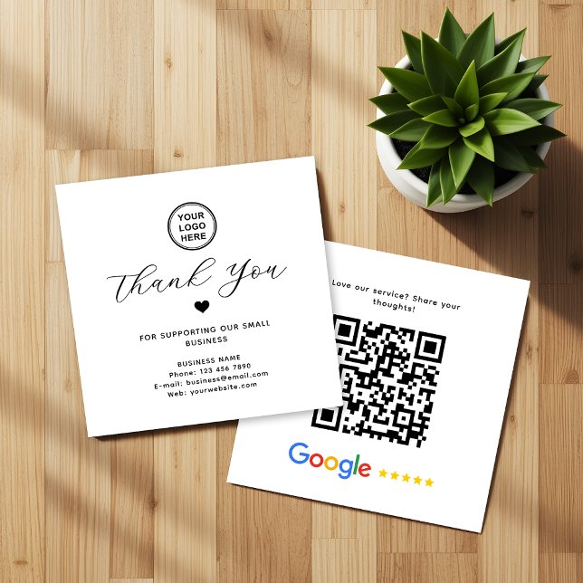 Carte De Visite Carré Code QR de remerciement de Google Review Moderne (Créateur téléchargé)