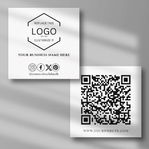 Carte De Visite Carré Code QR de réseaux sociaux minimal noir et blanc