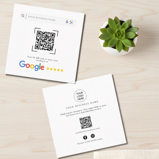 Carte De Visite Carré Code QR de révision Google pour la promotion des m (Créateur téléchargé)