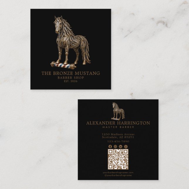 Carte De Visite Carré Code QR de Salon de Coiffure Professionnel Bronze  (Devant / Derrière)