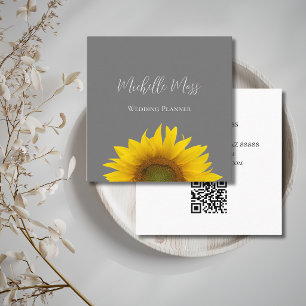 Carte De Visite Carré Code QR de tournesol moderne Elegant Grey