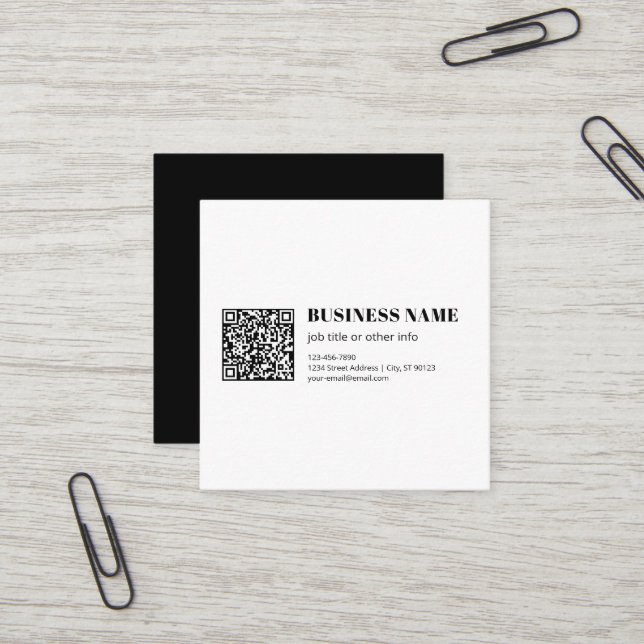 Carte De Visite Carré Code QR d'entreprise & Texte Rétro-Moderne Modifia (Devant/Arrière en situation)