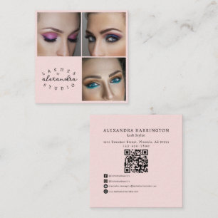 Carte De Visite Carré Code QR d'icône sociale écriture rose Blush Photo 