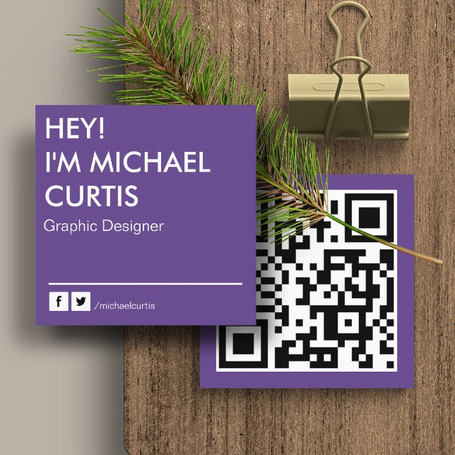 Carte De Visite Carré Code QR du concepteur graphique moderne violet (Créateur téléchargé)