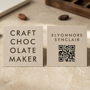 Carte De Visite Carré Code QR du fabricant de chocolat artisanal beige c