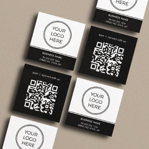 Carte De Visite Carré Code QR du logo de Basic Black Business
