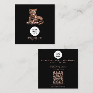 Carte De Visite Carré Code QR du logo de la panthère en or rose du salon