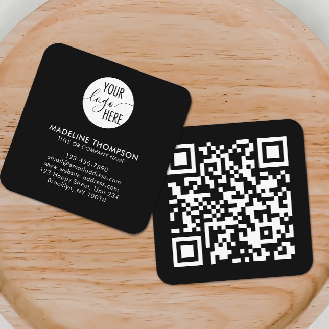 Carte De Visite Carré Code QR du logo de l'entreprise Black Generic prof (Créateur téléchargé)