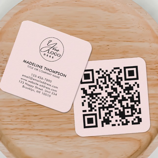 Carte De Visite Carré Code QR du logo de l'entreprise générique rose pro (Créateur téléchargé)