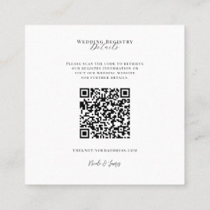 Carte De Visite Carré Code QR du registre Mariage minimal moderne blanc