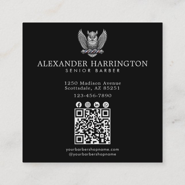 Carte De Visite Carré Code QR du salon de coiffure professionnel Barber  (Dos)