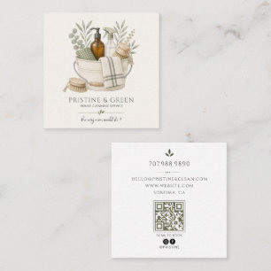 Carte De Visite Carré Code QR du service de nettoyage de maison