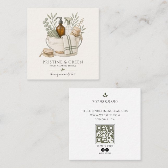 Carte De Visite Carré Code QR du service de nettoyage de maison (Devant / Derrière)