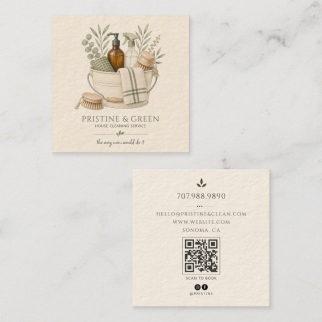 Carte De Visite Carré Code QR du service de nettoyage de maison (Devant / Derrière)