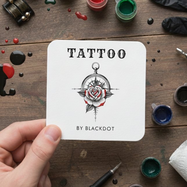 Carte De Visite Carré Code QR du Studio de Tatouage Professionnel (Créateur téléchargé)