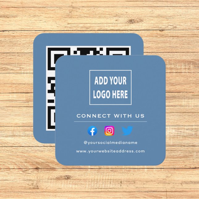 Carte De Visite Carré Code QR Dusty Blue Suivez le scan pour vous connec (Créateur téléchargé)