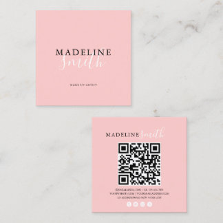 Carte De Visite Carré Code QR écriture rose girly carré