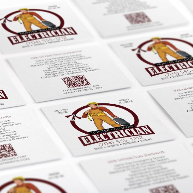 Carte De Visite Carré Code QR Entrepreneur d'éclairage électricien moder (Créateur téléchargé)