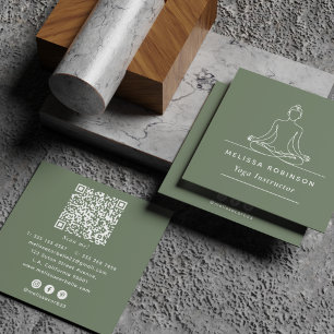Carte De Visite Carré Code QR et médias sociaux de l'instructeur de yoga