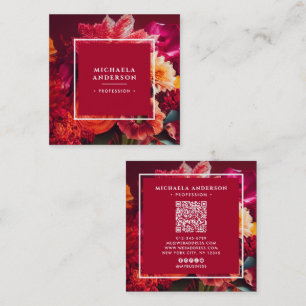 Carte De Visite Carré Code QR et Réseaux Sociaux Floral Élégant Moderne