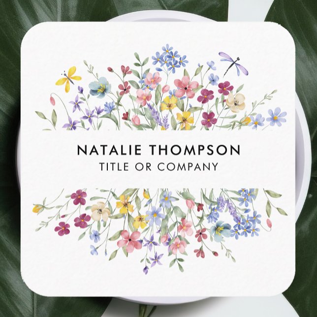 Carte De Visite Carré Code QR Fleur sauvage élégant professionnel (Créateur téléchargé)